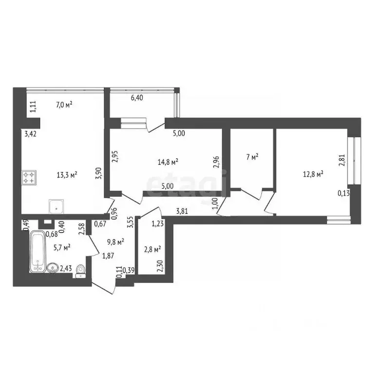 3-к кв. Башкортостан, Уфа ул. Гафури, 56 (70.0 м) - Фото 1