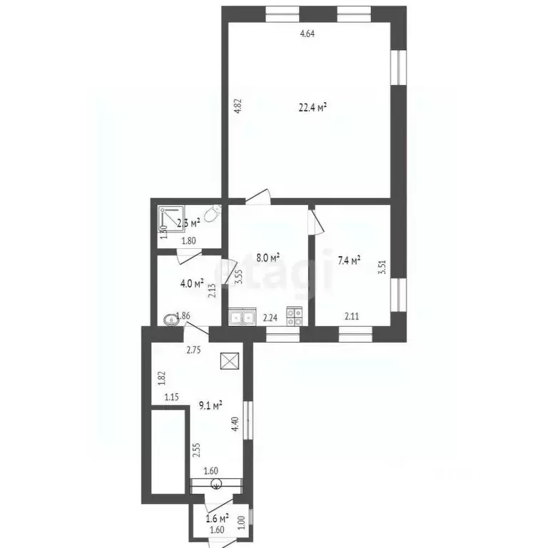 2-к кв. Воронежская область, Борисоглебск Пролетарская ул., 62 (57.6 ... - Фото 1