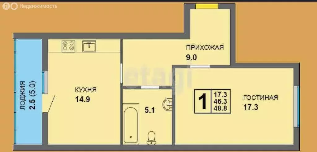 1-комнатная квартира: Калининград, Тихорецкая улица, 22Б (48.8 м) - Фото 0