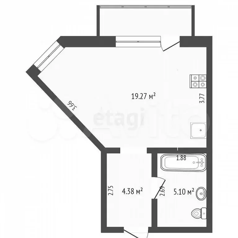 Квартира-студия, 28,5 м, 9/19 эт. - Фото 1