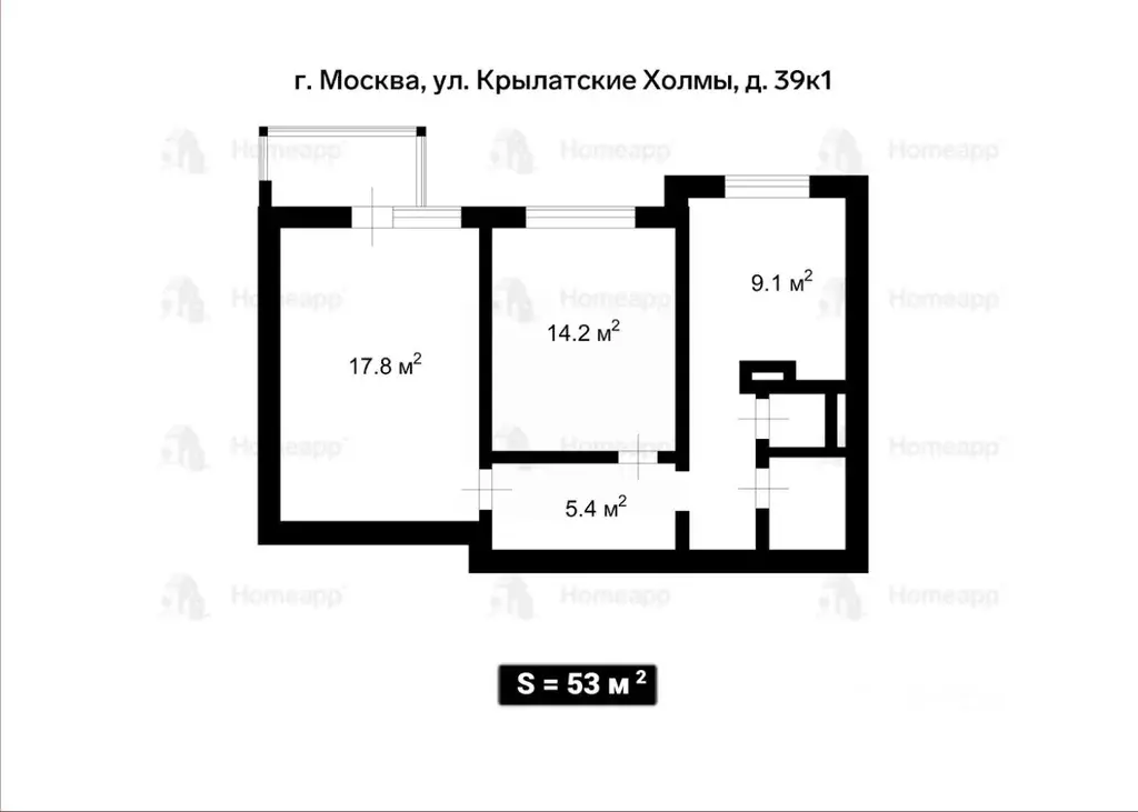 2-к кв. Москва ул. Крылатские Холмы, 39К1 (53.0 м) - Фото 2