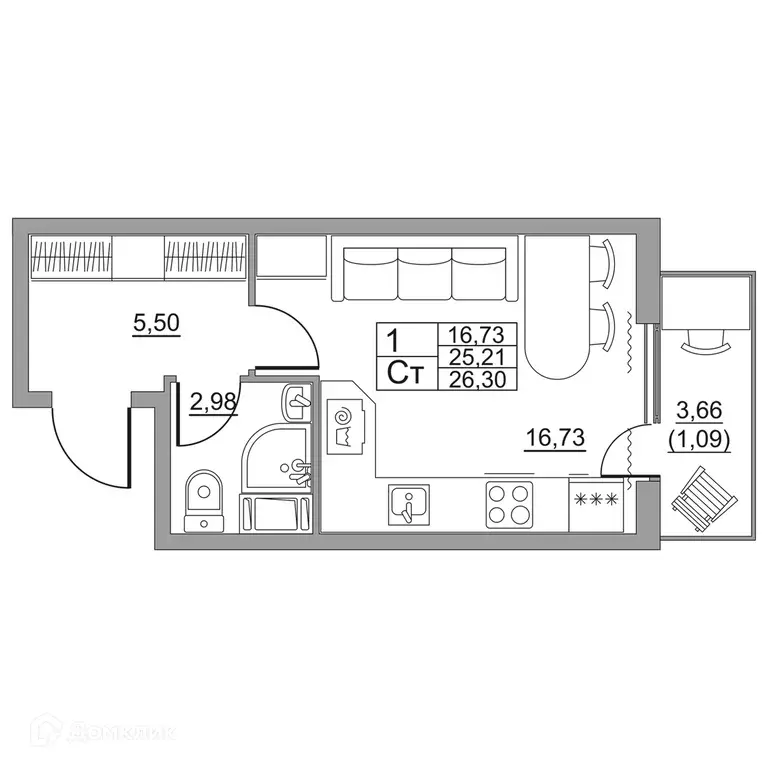 Продаётся квартира-студия, 26.3 м - Фото 1