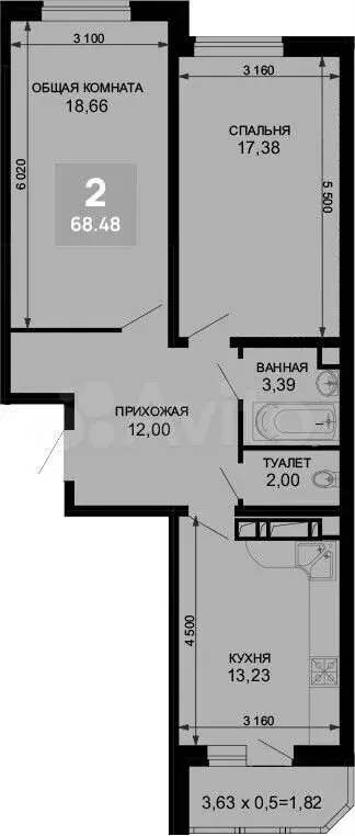 2-к. квартира, 68,5 м, 18/19 эт. - Фото 1
