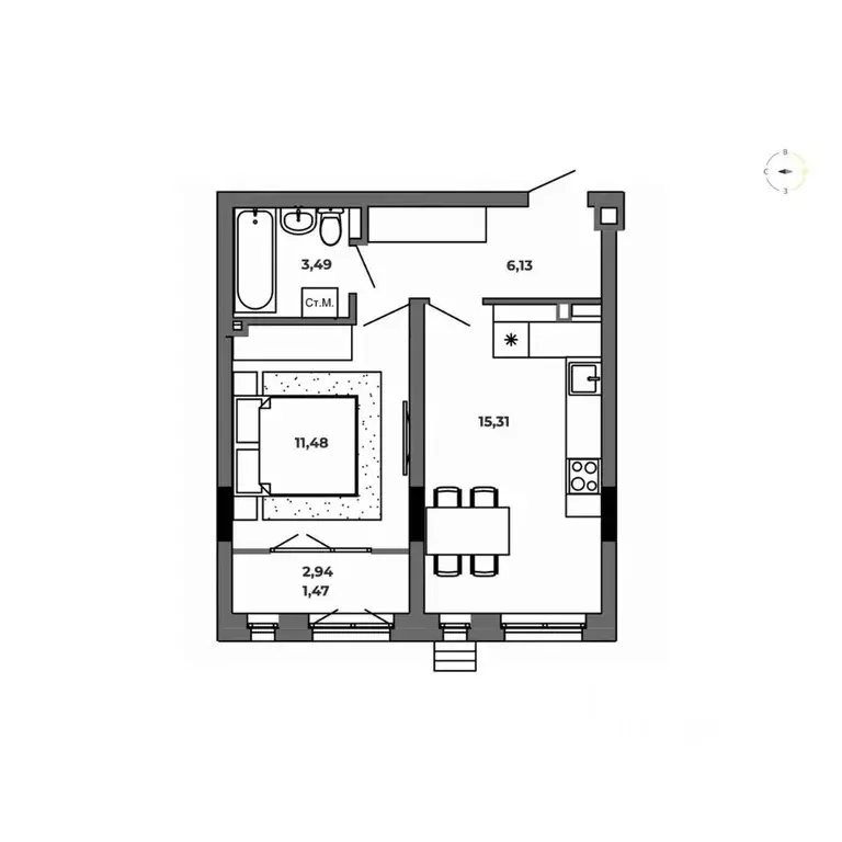 1-к кв. Омская область, Омск  (37.88 м) - Фото 1