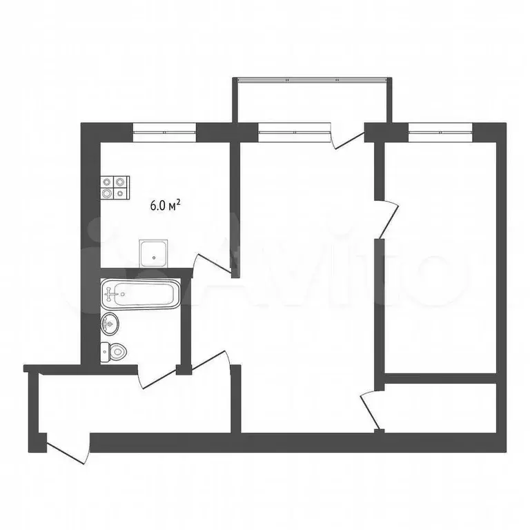 2-к. квартира, 44 м, 2/5 эт. - Фото 0
