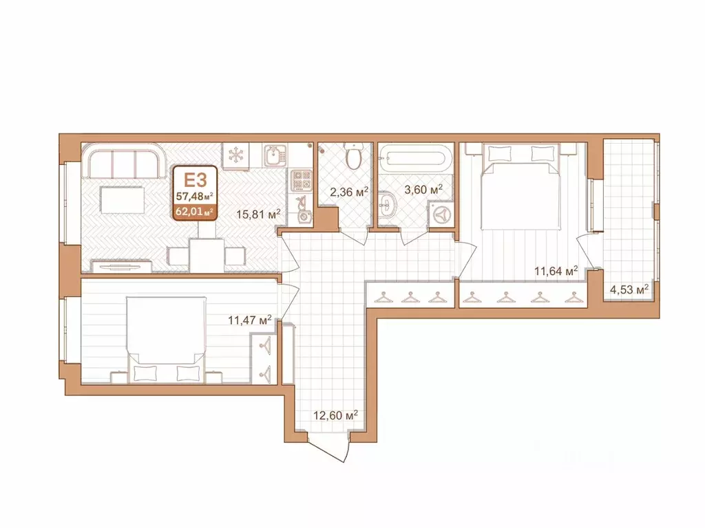 2-к кв. Тульская область, Тула проезд 2-й Клинской, 8 (57.8 м) - Фото 1