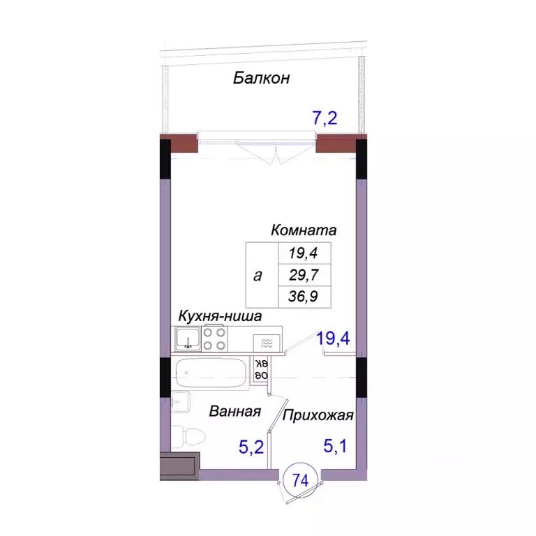 Студия Калининградская область, Светлогорск Балтийская ул. (36.9 м) - Фото 1