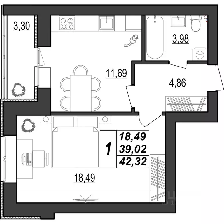 1-к кв. Мордовия, Саранск ул. 1-я Набережная, 56 (42.32 м) - Фото 0