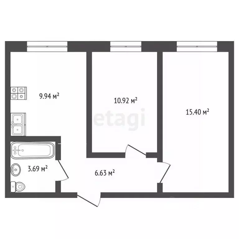 2-к кв. Нижегородская область, Нижний Новгород д. Кусаковка, ул. ... - Фото 2