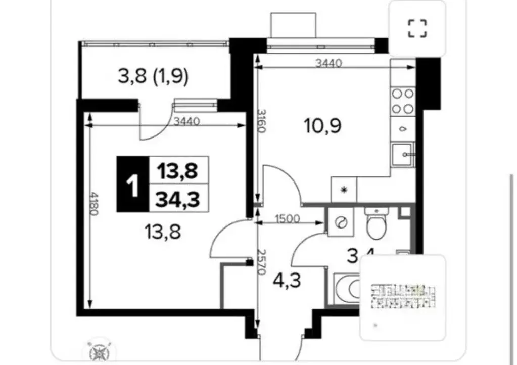 1-к кв. Москва Ленинградское ш., 228к7 (32.4 м) - Фото 0