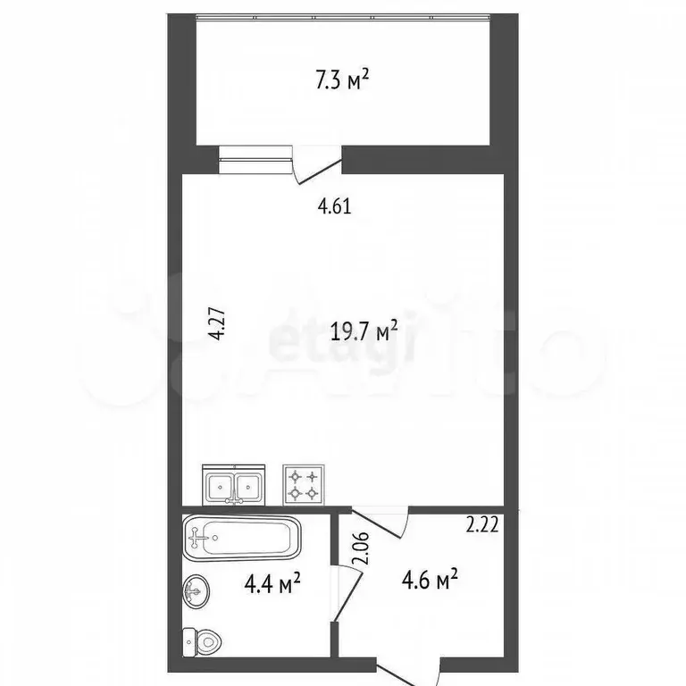 Квартира-студия, 28,6 м, 21/26 эт. - Фото 1