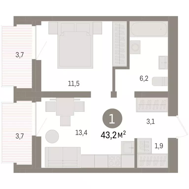 1-комнатная квартира: Тюмень, жилой комплекс Речной Порт (43.1 м) - Фото 1