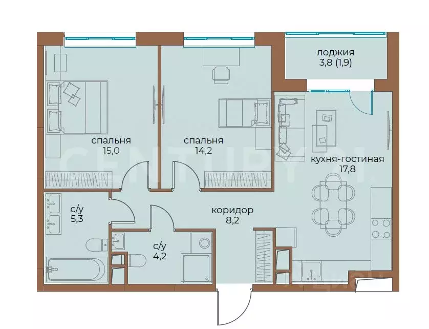 3-к кв. Москва Жилой комплекс остров, 5-й кв-л, 1 (66.6 м) - Фото 2