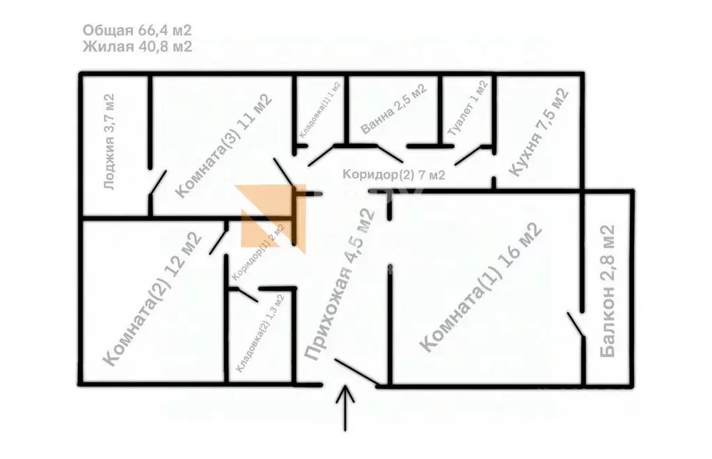 3-к кв. Калининградская область, Калининград пер. Карташева, 18 (67.0 ... - Фото 1
