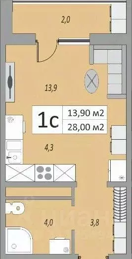 1-к кв. Оренбургская область, Оренбург ул. Юркина, 8 (28.0 м) - Фото 1