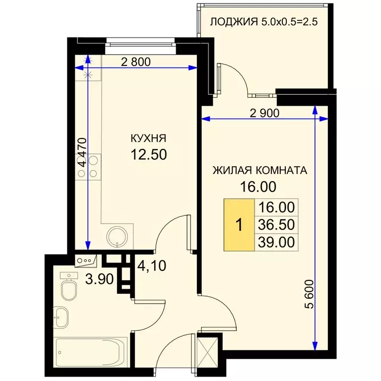 1-комнатная квартира: посёлок Южный, Екатерининская улица, 5к2 (39 м) - Фото 0