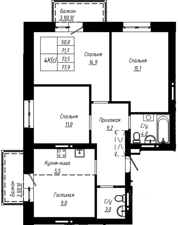 4-к кв. Алтайский край, Барнаул ул. Чернышевского (73.5 м) - Фото 1