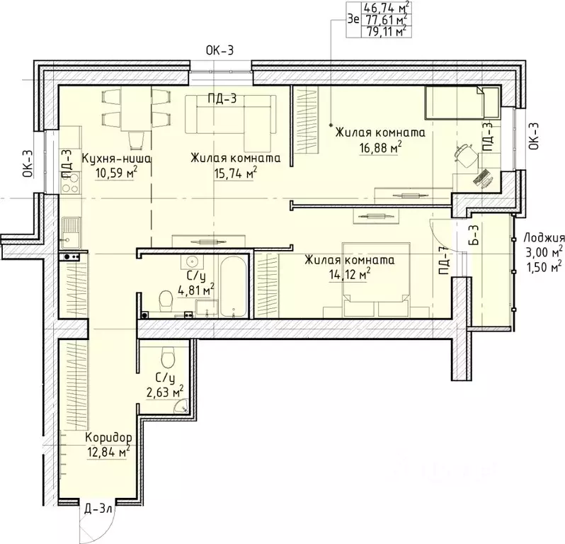 3-к кв. Кировская область, Киров Красный Химик мкр,  (79.11 м) - Фото 0