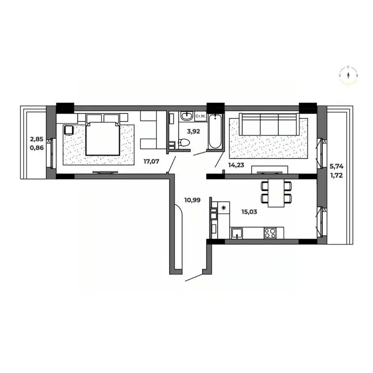 2-к кв. Омская область, Омск  (63.82 м) - Фото 0