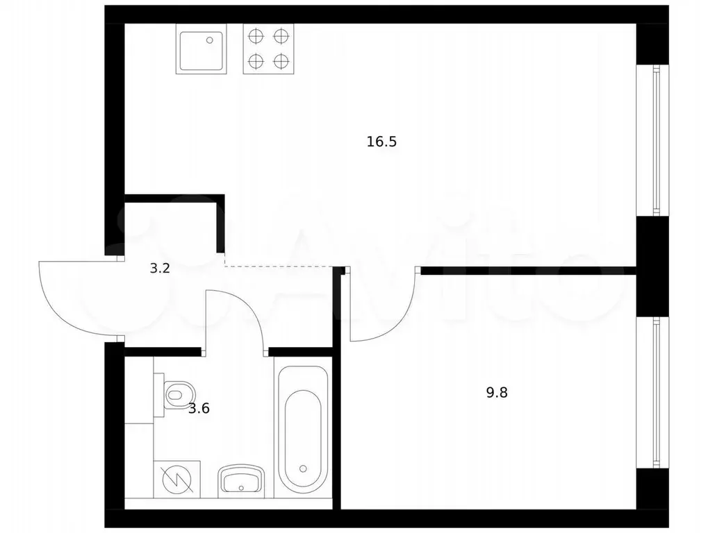 1-к. квартира, 33,1 м, 3/9 эт. - Фото 0