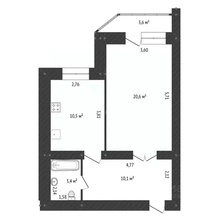 1-к кв. Башкортостан, Уфа Интернациональная ул., 81 (44.6 м) - Фото 2