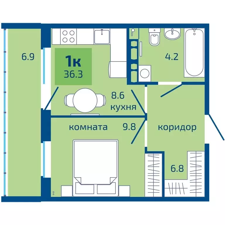 1-комнатная квартира: Пермь, Целинная улица, 59к3 (36.3 м) - Фото 1