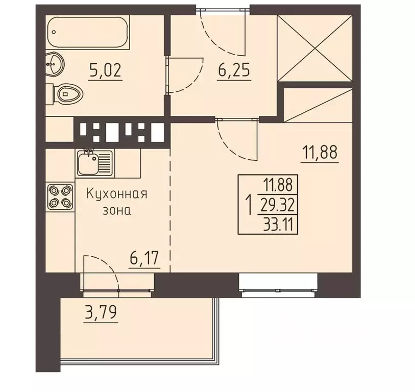 1-к кв. Иркутская область, Иркутск ул. Рылеева, 7 (33.0 м) - Фото 2