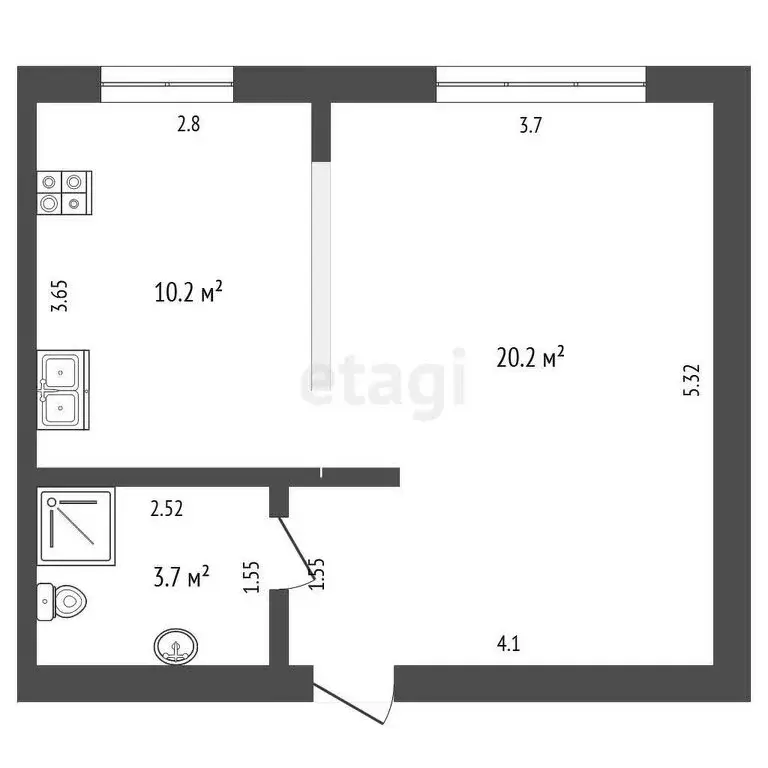 Квартира-студия: Мичуринск, улица Мичурина, 1В (34.1 м) - Фото 0