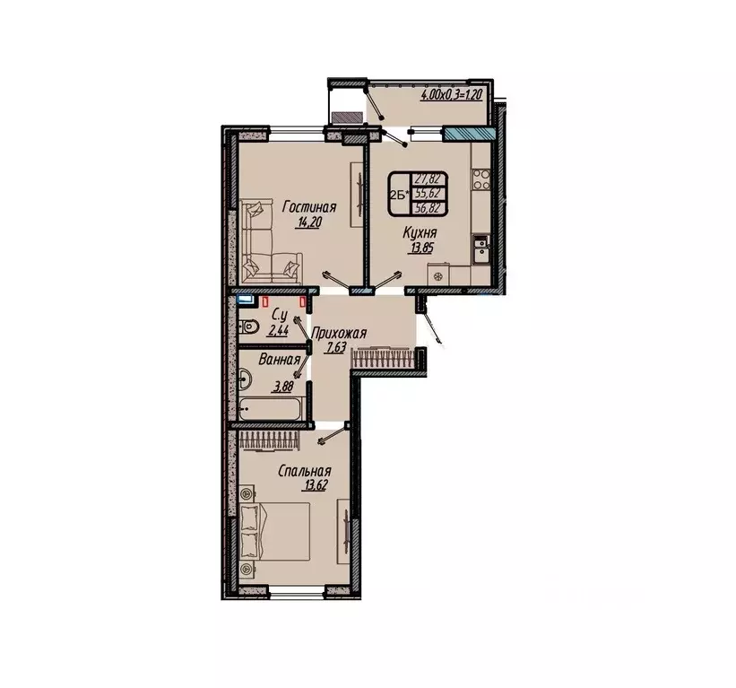 2-к кв. Краснодарский край, Краснодар 9-й километр мкр,  (56.82 м) - Фото 1