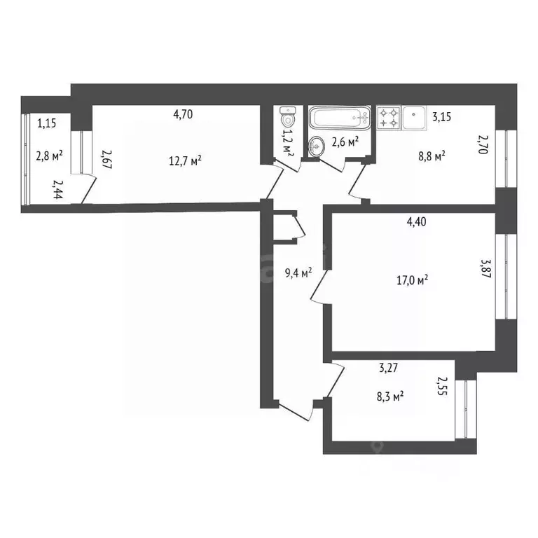 3-к кв. Башкортостан, Уфа ул. Красина, 13/3 (60.5 м) - Фото 2