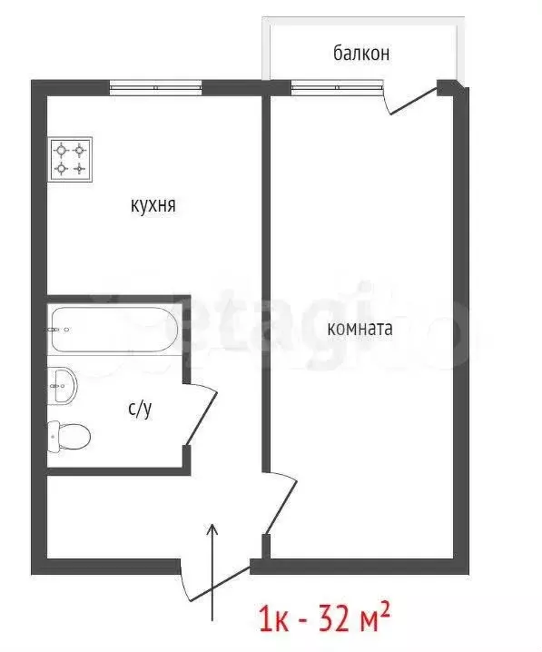 1-к. квартира, 32 м, 3/4 эт. - Фото 0