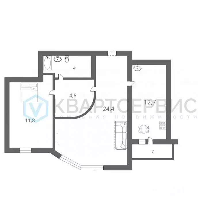 2-к кв. Омская область, Омск ул. 70 лет Октября, 15/1 (60.0 м) - Фото 2