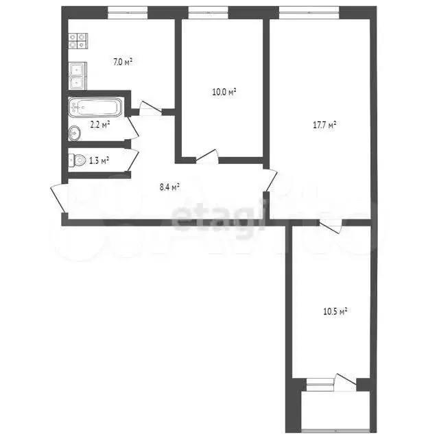 3-к. квартира, 57,1 м, 1/9 эт. - Фото 0