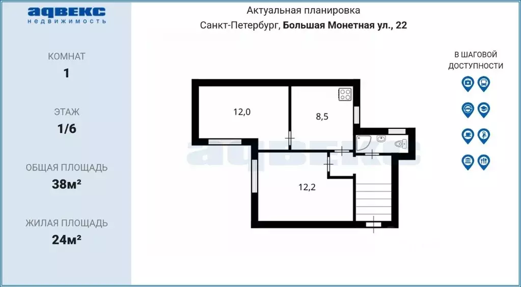 2-к кв. Санкт-Петербург Большая Монетная ул., 22 (38.0 м) - Фото 2