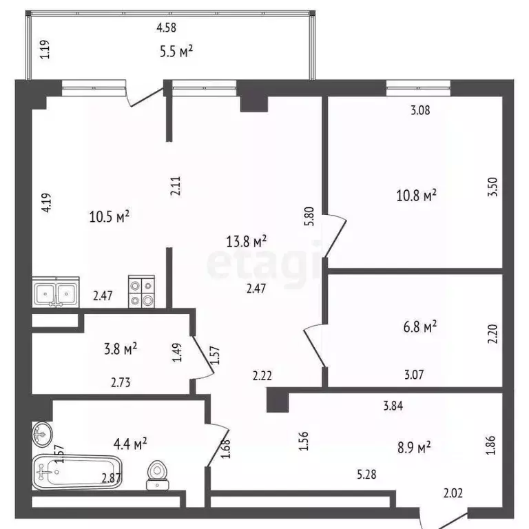 2-к кв. Саха (Якутия), Якутск ул. Бестужева-Марлинского, 9/3 (59.0 м) - Фото 2