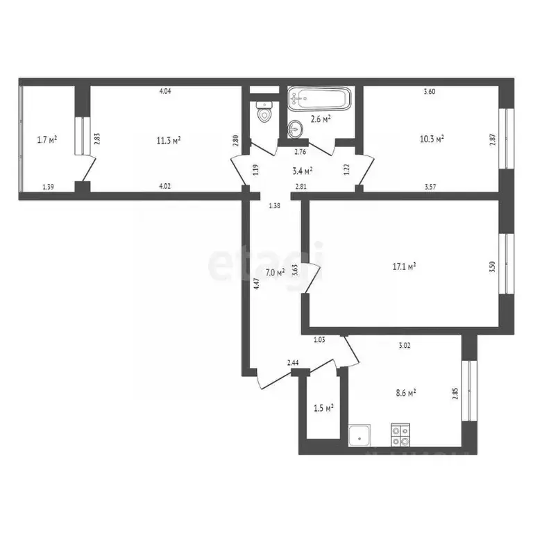 3-к кв. Тамбовская область, Тамбов Базарная ул., 117/50 (62.7 м) - Фото 2