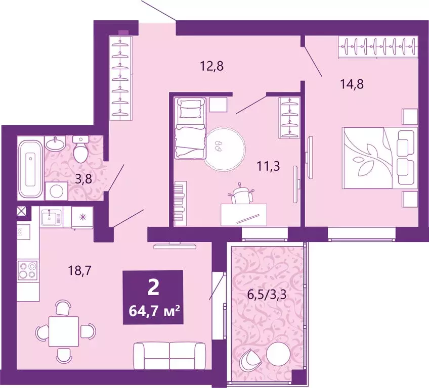 2-комнатная квартира: Калининград, Байкальская улица, 1к5 (65.2 м) - Фото 2