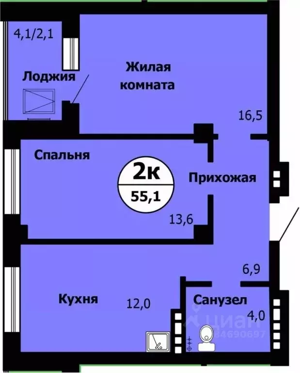 2-к кв. Красноярский край, Красноярск Лесопарковая ул., 43к1 (54.9 м) - Фото 0