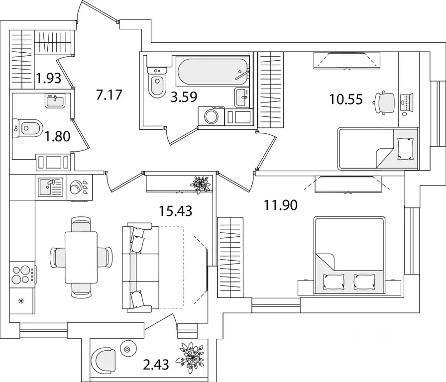 2-к кв. санкт-петербург ул. тамбасова, 5н (53.59 м) - Фото 0