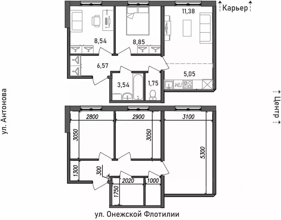 3-к кв. Карелия, Петрозаводск ул. Онежской Флотилии, 10 (45.68 м) - Фото 0