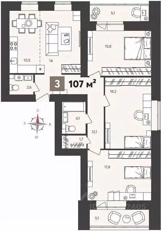 3-к кв. Пензенская область, Пенза Новелла жилой комплекс, с2 (107.0 м) - Фото 0