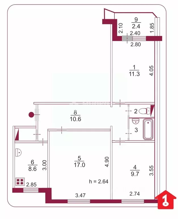 3-к кв. Омская область, Омск ул. 33-я Северная, 122 (62.3 м) - Фото 1