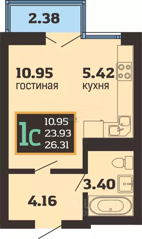 Студия Краснодарский край, Анапа ул. Ивана Голубца, 147 (27.0 м) - Фото 2