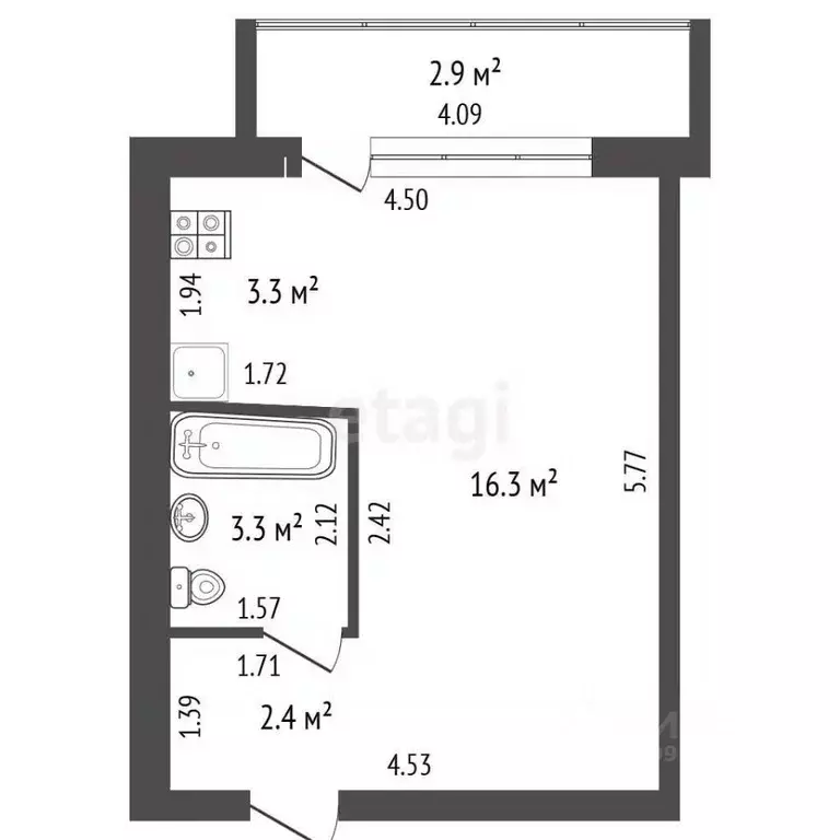 Студия Башкортостан, Стерлитамак ул. Тукаева, 14А (25.0 м) - Фото 2