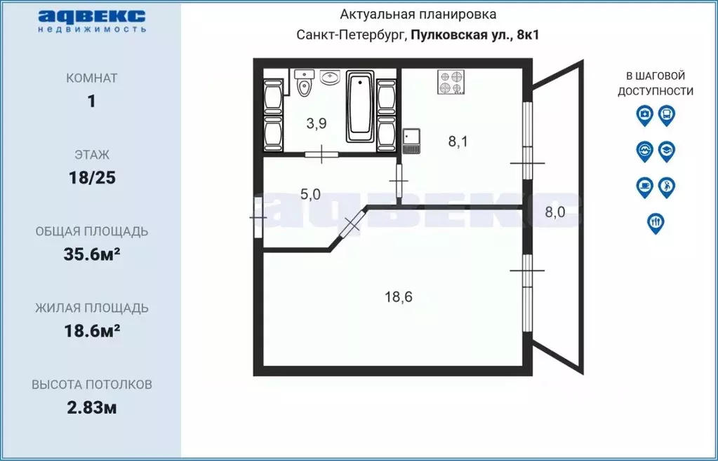1-к кв. Санкт-Петербург Пулковская ул., 8к1 (35.6 м) - Фото 2