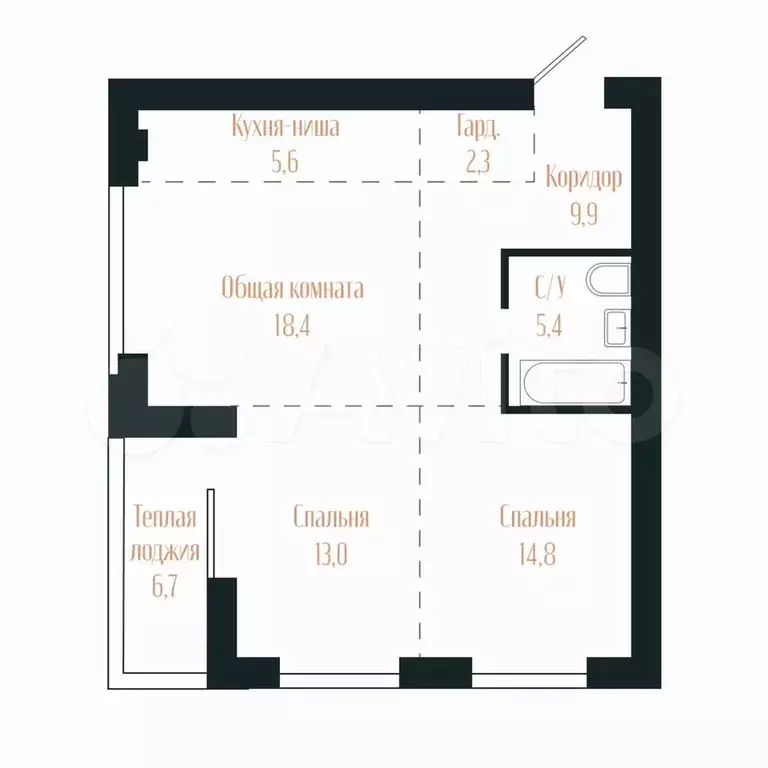 3-к. квартира, 76,1 м, 3/9 эт. - Фото 0