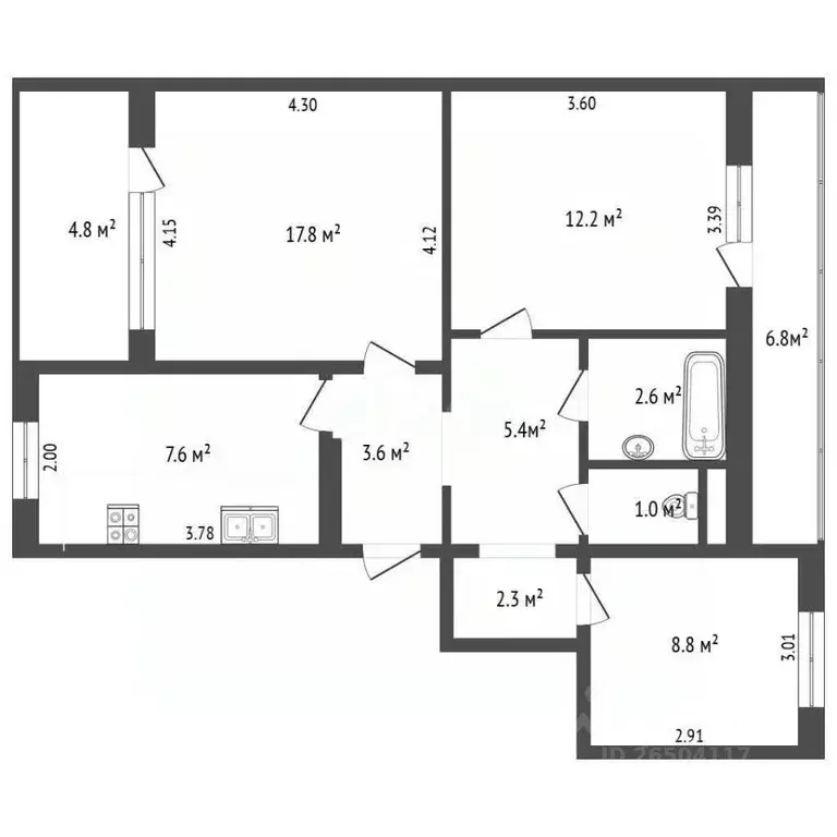 3-к кв. Севастополь ул. Бориса Михайлова, 19 (62.7 м) - Фото 1