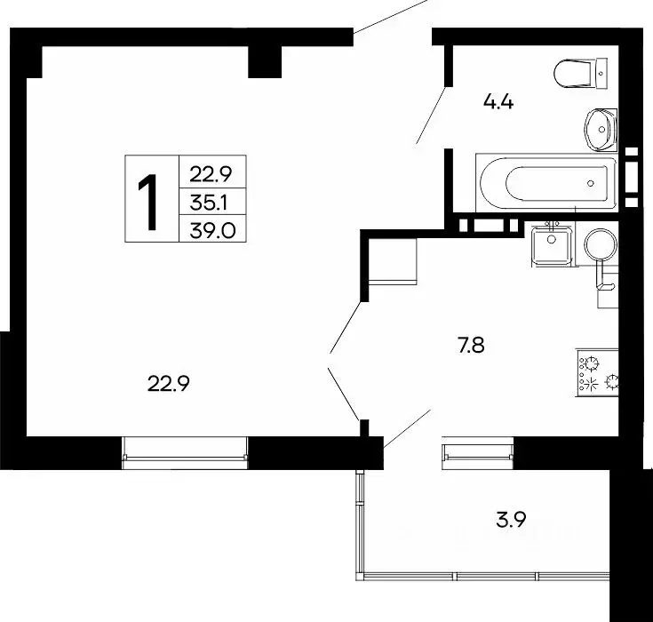 1-к кв. Крым, Феодосия Утесов жилой комплекс (39.0 м) - Фото 1