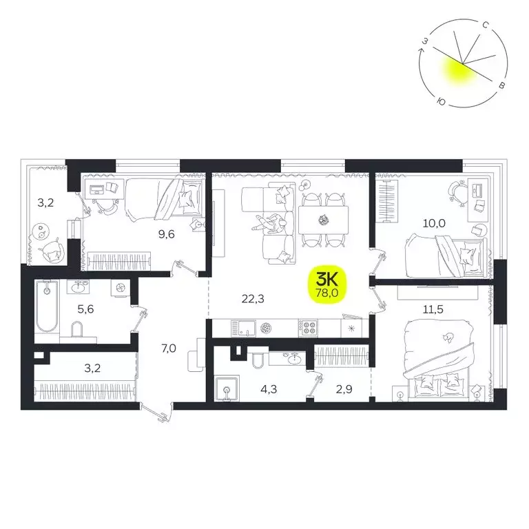 3-комнатная квартира: Екатеринбург, улица Титова, 19Б (78 м) - Фото 0
