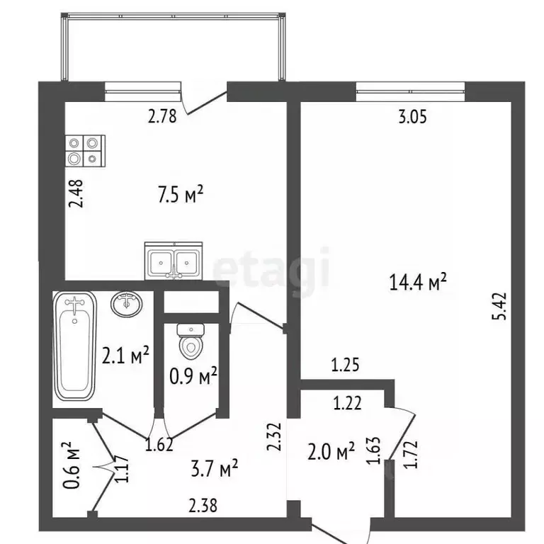 1-к кв. Смоленская область, Гагарин Красноармейская ул., 75 (31.1 м) - Фото 2